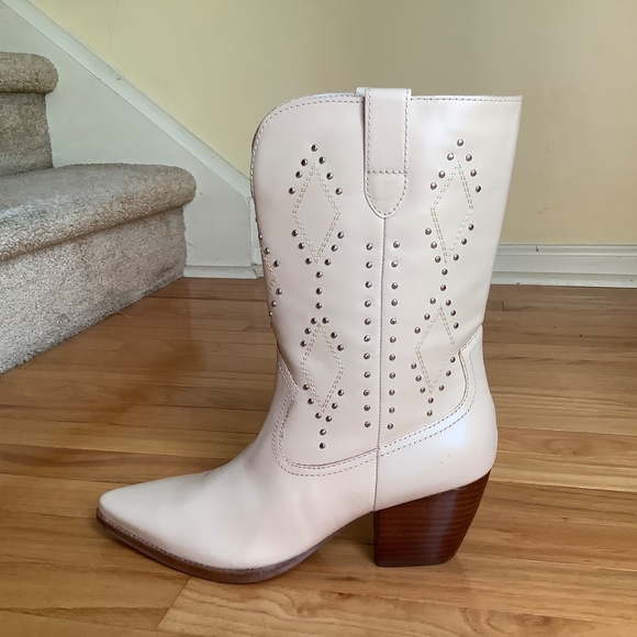 Matisse Cascade Leather Western Block Heel Boots Beige SZ 9 - Picture 12 of 16